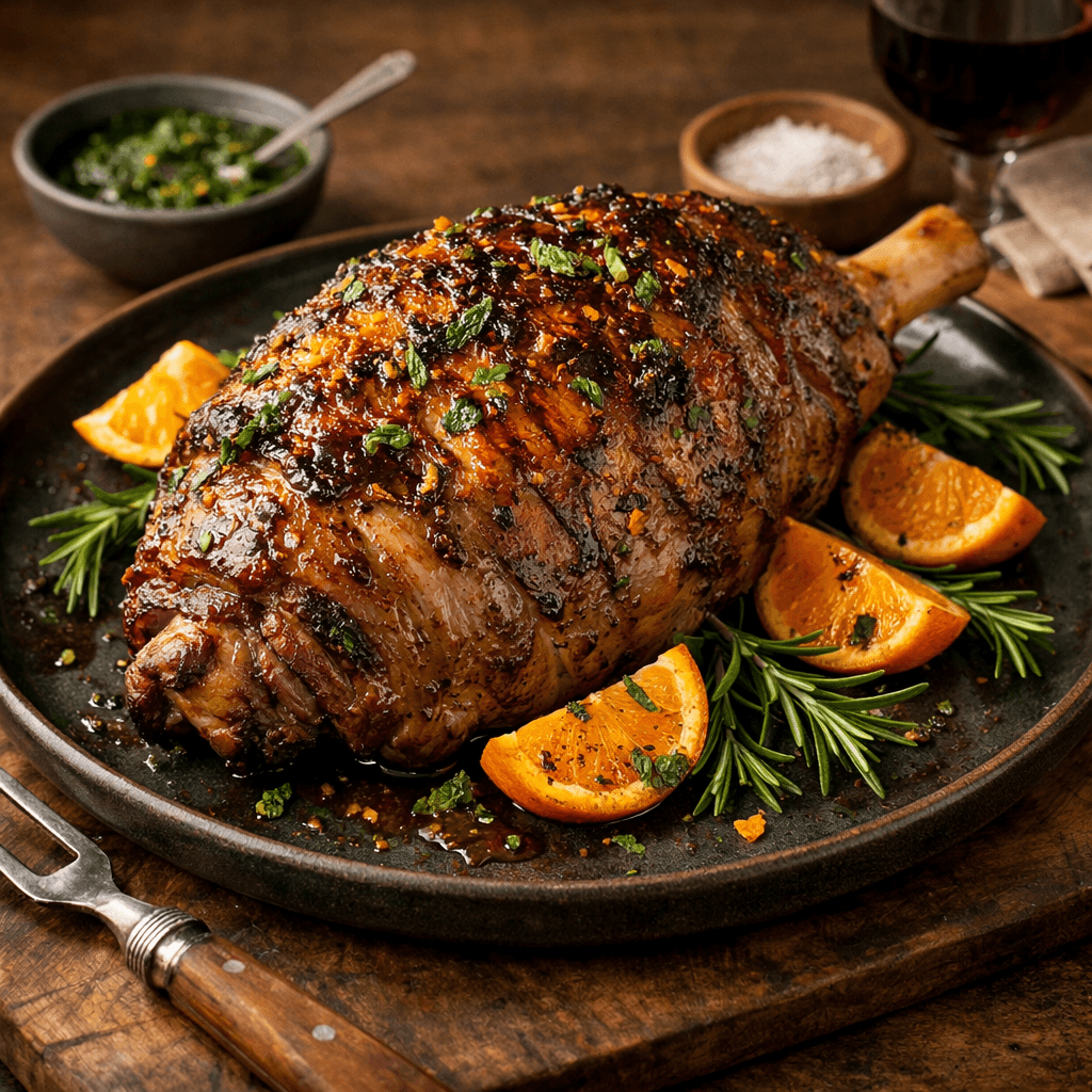 Roast Leg of Lamb with Orange-Mint Glaze