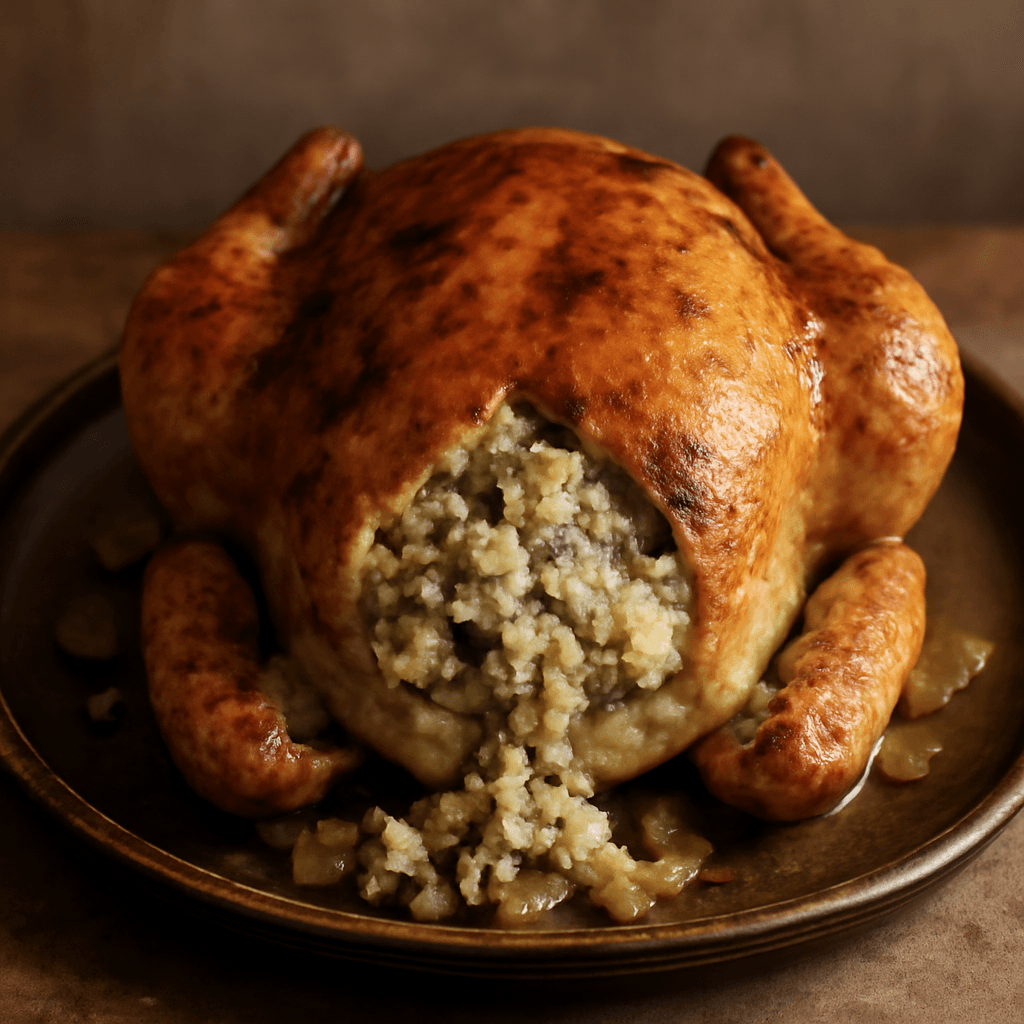 Roast chicken with a herb and ricotta stuffing