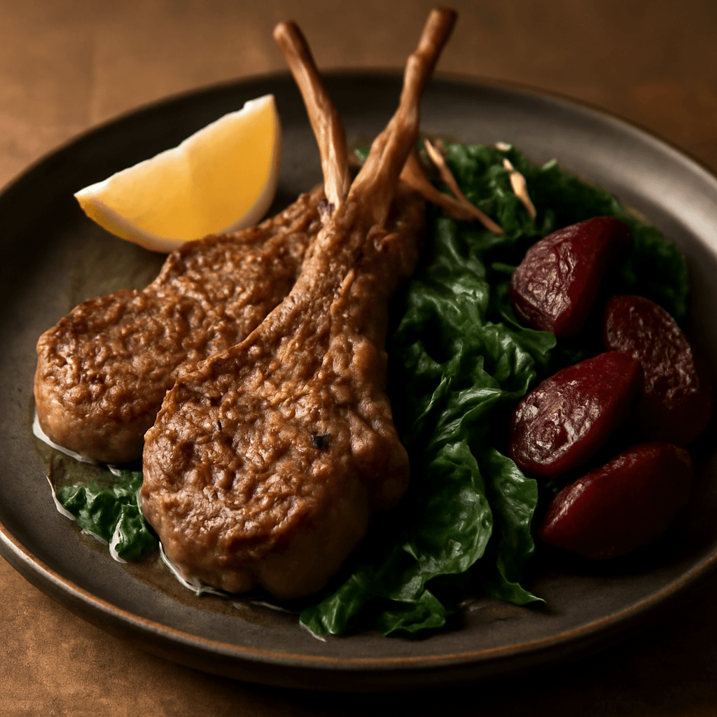 Lamb Chops with Spinach and Beets