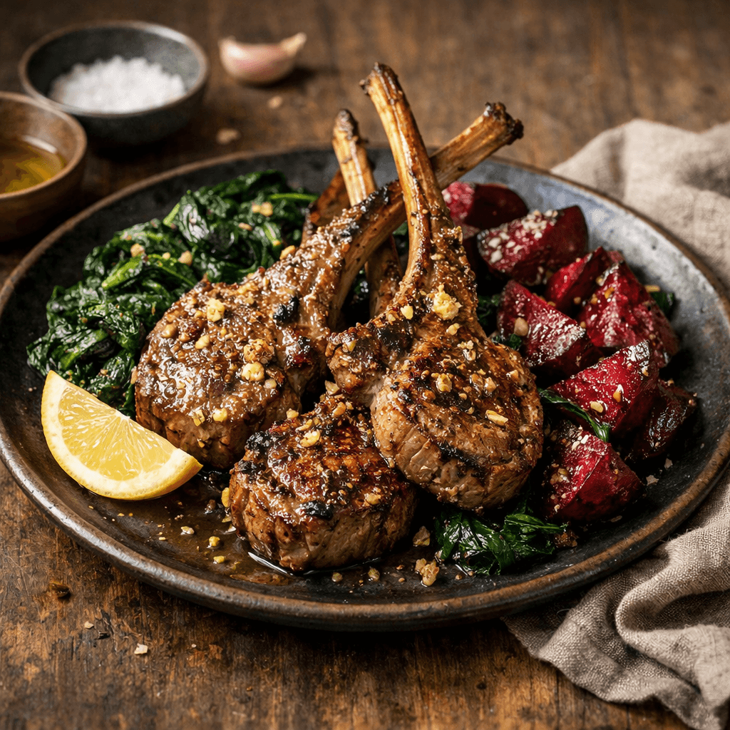 Lamb Chops with Spinach and Beets