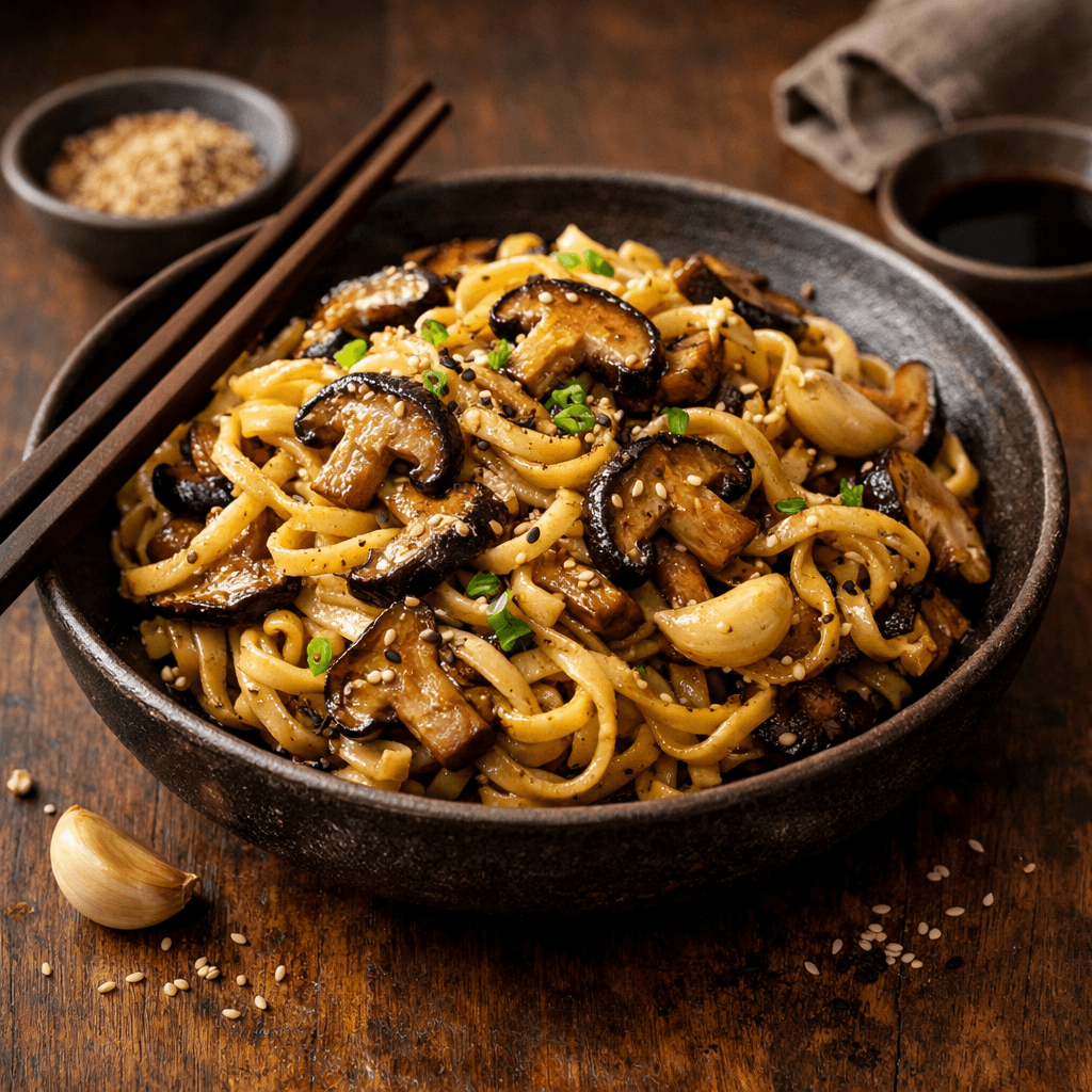 Sesame Shiitake Egg Noodles