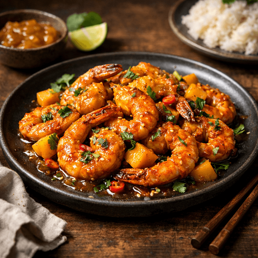 Klebrige Mango-Garnelen