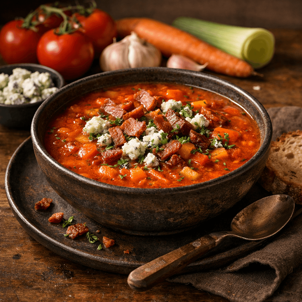 Bacon & Tomato Soup with Blue Cheese